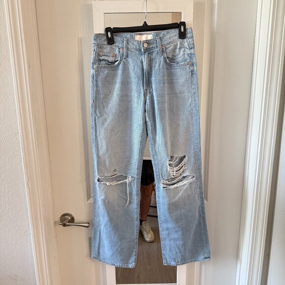 Mother The Mid Rise Rambler Zip Flood Jeans Ripped Light Wash Size 27 - Picture 1 of 6